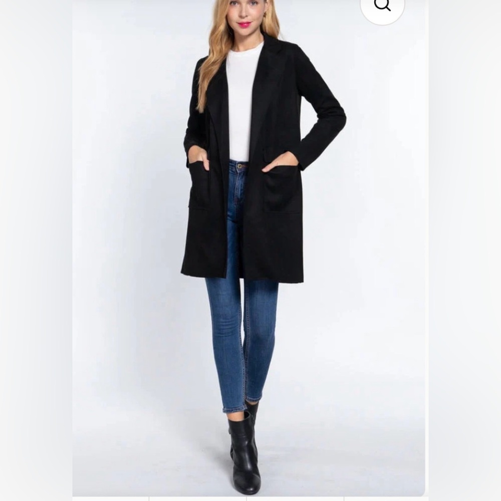 MOD Long Sleeve Open Front Faux Suede Coatigan, Sz M - Picture 2 of 14